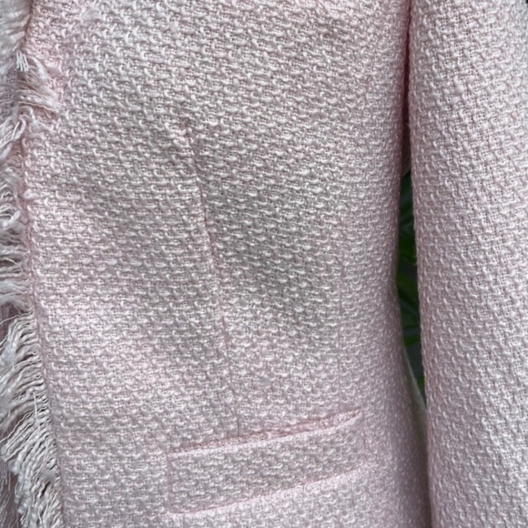 Pink Frayed Edge Fringe Women's Tweed Long Boucle Blazer barbie - Picture 5 of 11